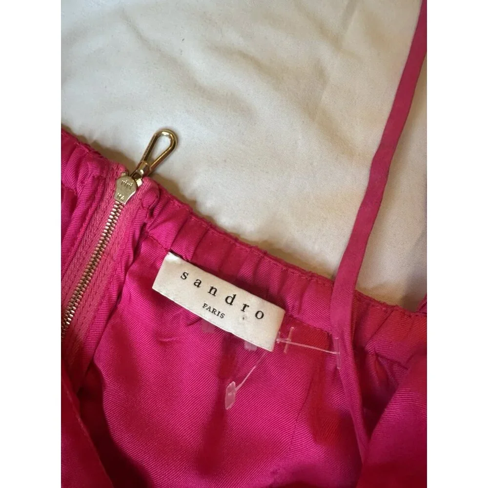 Sandro Hally Jacquard Ruffled Crop Top Pink Cold Shoulders Size 4 Small - Picture 4 of 7